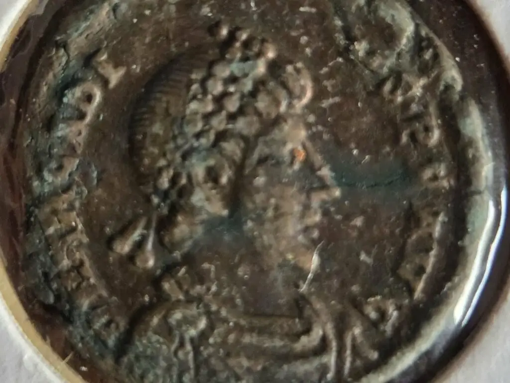 Ancient bronze coin close-up, Jacksonville estate find